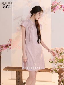 3COLOUR·S | Chinese Style Pink Cheongsam Dress Short Sleeves