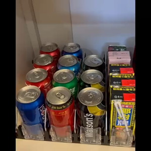 Beverage Rack Spring Push Beverage Pusher Shelf Adjustable Width Soda Can Bottle Pusher E-shaped Glide for Refrigerator