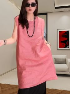 ฤดูร้อน 2024 สุภาพสตรีแบบบาง ลำลอง หลวม ความยาวปานกลาง เดรส แขนกุด Crewneck Pure Color ฤดูร้อน สไตล์ใหม่สําหรับผู้หญิงอายุ 35-39 ปี