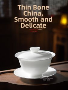 MIANXIAOCHENG | Tách Trà Gaiwan Không Nắp Sứ Xương Tinh Chế Cách Nhiệt Môi Rộng