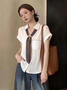 Polka Dot Tie Sleeveless Slimming Elegant Shirt