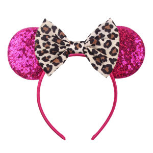 Disney Leopard Print Mickey Ears Headband For Girls Women Cute Minnie Ears Hair Hoop Hairband Kid Hair Accessories Headwear