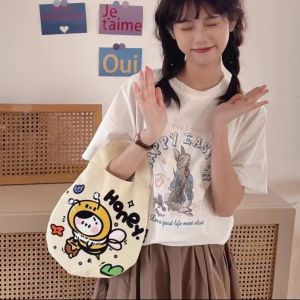 กระเป๋าผ้าใบสไตล์นักเรียน รูปผึ้ง กระเป๋าใส่ไข่ กระเป๋าใส่ของเล่น กระเป๋าสะพายไหล่แบบยูนิเซ็กซ์ กระเป๋าสะพายลำลอง