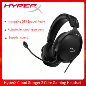 Original HyperX Cloud Stinger 2 Core PC Gaming Headset Lightweight Over-Ear Headset with mic Swivel-to-Mute mic Function DTS Headphone:X Spatial Audio 40mm Drivers