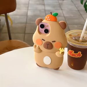 🔥【Readystock】 + FREE Shipping+ COD 🔥Cute 3D Capybara Couple Silicone Phone Case for IPhone 15 14 Pro 13 12 11 Pro Max Mini Anti Fall Soft Cover Cartoon