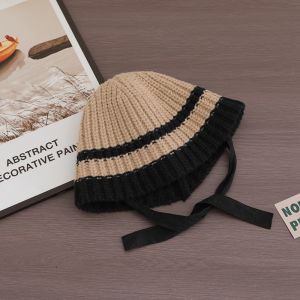 Korean Style Knitted Woolen Fisherman Hat Autumn Winter Thickened Windproof Warm Bucket Cap for Babies Boys Girls Casual Flat Brim Hat