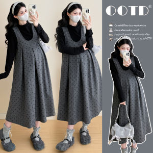 Winter New Polka Dot Mid-length Maternity Dress Large Size