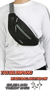 Tas Selempang Pria Distro Murah Anti Air Akhtar Waistbag Pria Tas Slempang Waterproof Bahan Polyester d300 - Black