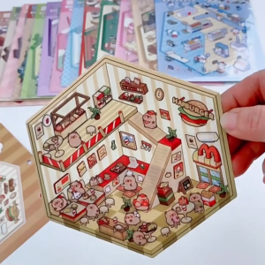 Kowei 3 ชิ้น [ชุดภูมิทัศน์จัดเก็บ] 3D สามมิติสติกเกอร์ภูมิทัศน์สไตล์เกาหลีคู่มือสติกเกอร์น่ารัก Goodvibesummer สไตล์