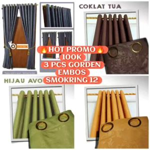 Paket 3 Pcs Gorden Jendela Embos Smokring 12 Lubang Hordeng Jendela Embos Tirai Jendela dan Pintu Smokring Termurah