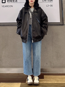 High Waist Slimming Stretchy Jeans Womens Petite Straight Leg Denim Pants Elastic Wide Leg Nine Points Straight Cut Trousers