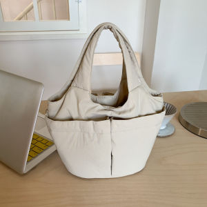 Fashionable 2025 Womens Canvas Handbag Basket Shape Commuter Lunch Bag Soft Square Shape Magnetic Buckle Closure Pure Color