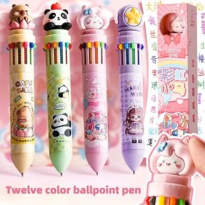 12-in-1 Multicolor Ballpoint Pen Retractable Ball Pens Colored Pens 0.7mm Assorted Ink Cute Cartoon Pattern Ballpoint Gift Pens for Planner Journaling School Supplies