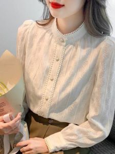 เสื้อเชิ้ตผู้หญิงแขนยาวหนาป้องกันความร้อนแบบสวมใส่ลำลองในฤดูใบไม้ร่วงและฤดูหนาว ดีไซน์แฟชั่น เสื้อเชิ้ตคอตตอนผสมโพลีเอสเตอร์