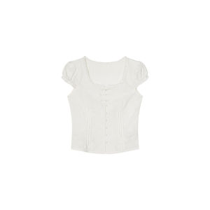 NIHAOKANONG | Áo Blouse Mùa Hè Dây Nút Thêu Dập Vóc
