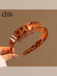 Acrylic Leopard Print Hairband with Teeth Wide Edge Anti Slip for Washing Face Transparent High Durable Daily Use Hairband