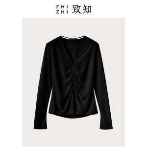 Design Sensation Womens Shirt V-neck Waist Cinched Thin Belt Hanging Neck Spring Commute Style Polyester Fiber Long Sleeve
