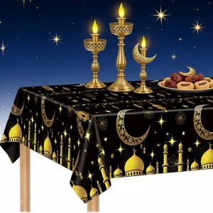 Eid Al Fitr Ramadan Decor Tablecloth Eid Mubarak Waterproof Table Cover PE Islamic Muslim Party Home Decoration Gifts