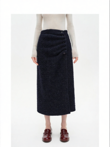 Wool Blend Pleated Skirt Straight Hem Winter Warm