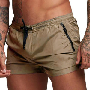 Mens Athletic Short Workout Running Gym Short Side Zipper Double Pocket Drawstring With Mesh Lining Solid Color Quick Dry Short
