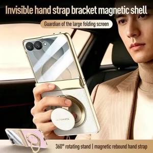szhaiyu | Metal Magnetic Stand With Wrist Strap 2-in-1 Case For Samsung Galaxy Z Flip 8 Spring Hinged Front Glass Screen Protector Cover