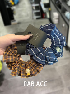 Durable Plaid Buttoned Folded Stripe Single Layer Hair Tie Resistant Elasticity for Early Autumn College Style Color Block
