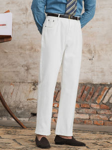 Commute Style Vintage Washed Denim Trousers High Waist Straight