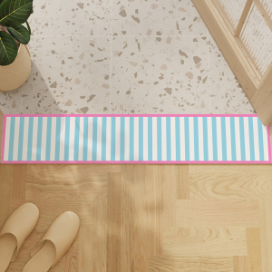 VIKAMA Cute Blue White Striped Long Bath Mat Non Slip Absorbent Quick Dry Soft Floor Rug for Bathroom Home Decor