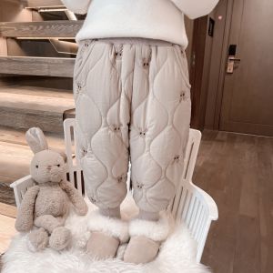 Quần Dài Cotton Dày Dặn Thêu Thỏ Cho Bé Gái Mùa Đông Quần Dài Cotton Lót Lông Cừu Ấm Áp Cho Bé Gái Quần Dài Thường Ngày