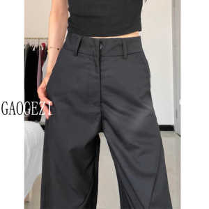 High-Waisted Extended-Length Black Suit Trousers for Women Casual Style Loose Fit With Pocket Summer Fashion Essential