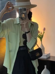 Thin Long Sleeve Shirt Womens Summer New Style European Fashion Sun Protection Cardigan Vest Strap Two-Piece Set Commute Style