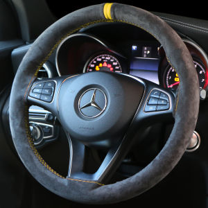 37-38cm Universal Suede Car Steering Wheel Cover DIY Hand Sewing Black Soft Leather Braiding Cover for Auto Steering Wheel