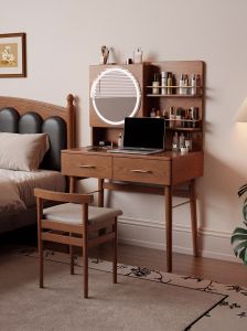 DONGMU | Winter Wood Real Wood Dressing Table Large Tabletop Storage with Mirror Compact Design