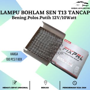 (1 Kotak/100 Biji) Lampu Bohlam Bolam Sen Tancap Colok T13 Bening/Polos/Putih 12V/10W