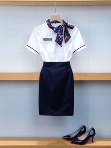 Short Sleeve Womens Professional Workwear Set with Skirt Ideal for Beauty Salons Hotels Front Desk Jobs Summer-friendly