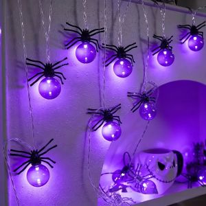 10LED Halloween Spider String Lights 59.06in Battery Operated Purple Warm White Fairy Lights for Haunted House Party Room Decor