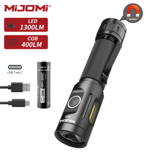 MIJOMI Đèn pin W80 1300 Lumen LED Đèn pin với Site COB Đèn LED đôi Nguồn sáng IP67 Đèn pin không thấm nước với 9 chế độ chiếu sáng Nhanh USB C sạc Đèn pin xách tay cho hội thảo cắm trại Đi bộ đường dài Trang chủ