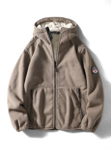 Áo Khoác Ngoài Lông Cừu Hai Mặt Dày Mùa Thu Đông Cho Nam Áo Khoác Ngoài Thể Thao Ngoài Trời Áo Khoác Ngoài Polyester Dài Tay Có Mũ Trùm Đầu