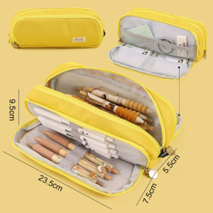 Large Capacity Pencil Case 3 Compartment Pouch Pen Storage Bag Double Side Opening Student Stationery Organizer School Supplies