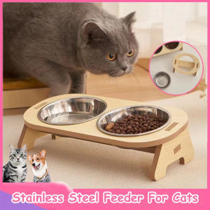 Pet Feeder Dog Drinking Double Bowl  Stainless Steel Feeder for Cats Strong Fall Proof Multi-purpose