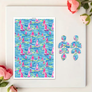1 Sheet Polymer Clay Transfer Paper Sailboats Stripes Figures Mixed Pattern Stickers for DIY Earring Jewelry Pendant Decal
