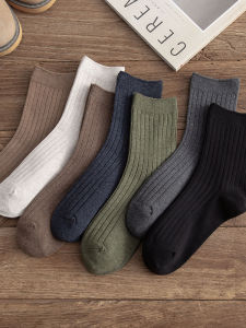 Mens Mid-Calf Pure Cotton Socks Spring Autumn Plain Color Anti-Odor Comfortable Breathable Fashionable Black Long Socks