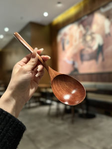 Natural Solid Wood & Japanese Style Nanmu Public Spoon Ins Style Long Handle Large Mouth Soup Noodle Spoon For Home Large Dried Rice Spoon