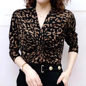 Leopard Floral Long Sleeve T-Shirt for Women Autumn and Winter New Slim Versatile Top
