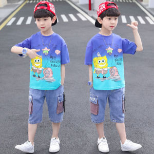 BoBoElephant Boys Summer Sportswear Short Sleeve Thin Set Cool Clothes Casual Cotton Suit for Children Ages 3-14