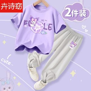 Girls Summer Suits 2024 New Arrival Western Style Girl Sports Pants Pure Cotton Short Sleeve Childrens Clothing Summer Kids Clothes