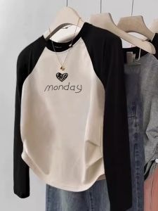 Girls Long Sleeve Cotton T-Shirt Pure Color Printed Cartoon Inner Wear Base Shirt Spring Autumn Seasonal Childrens Clothing