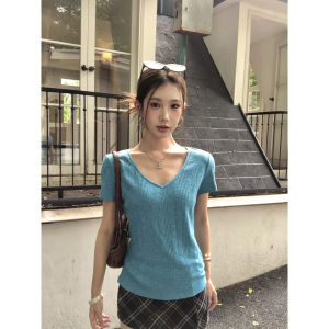 Stylish Unique V-Neck Short Sleeve T-Shirt Women