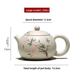 LIANGBI | Handcrafted White Ivory Clay Zisha Teapot with Peony Design 250cc