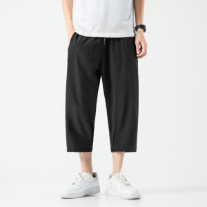 Ice Silk Mens Straight Leg Wide Leg Summer Thin Casual Sports Seven-Foot Pants Quick Dry Polyester Fiber mid Waist Youth Fashion